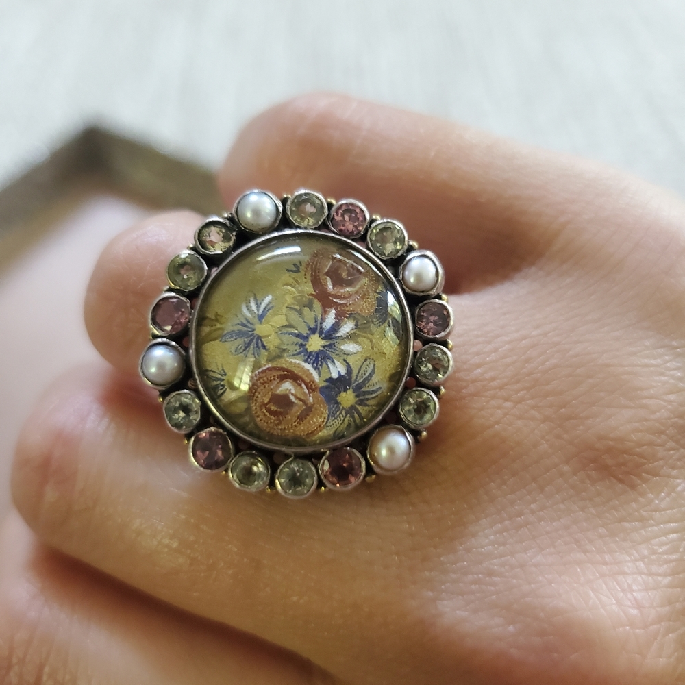 Mars and Valentine Sterling Floral Gemstone Ring